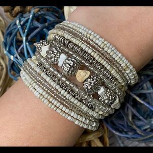 Cream Colored Womens Beaded Jewelry Cuff Bracelet